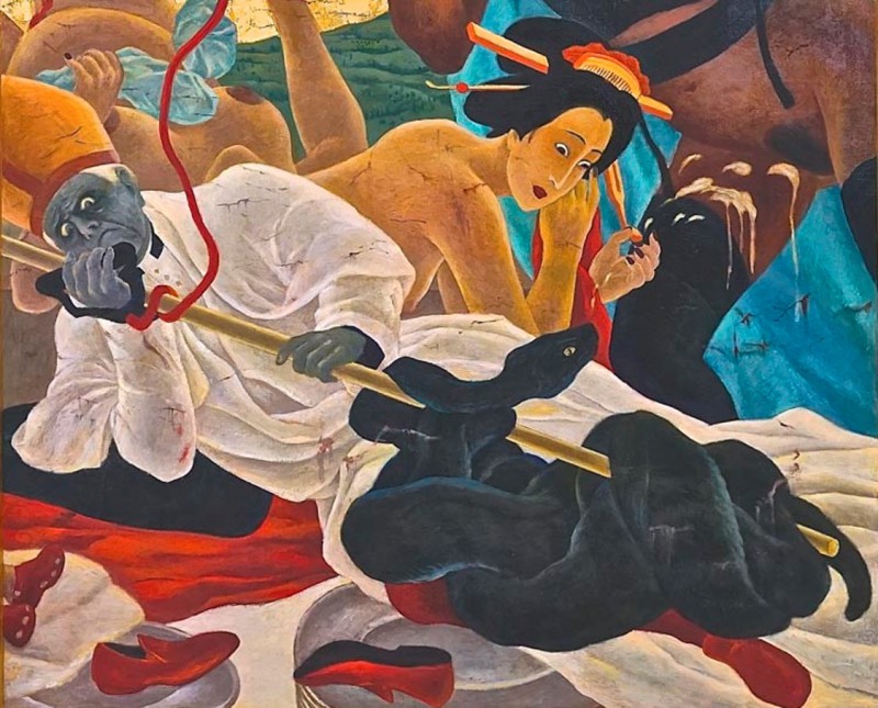 Masami Teraoka, The Cloisters Last Supper/Eve and Pope’s Walking Stick (detail), 2013