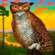 Billy Hassell, Horned Owl with Fiery Sky, 2013, oil on panel, 36x60 (web large) Billy Hassell, Horned Owl with Fiery Sky, 2013, oil on panel, 36x60 (web large)