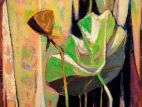 DeForrest Judd: Lotus, Caddo Lake, 1954, Oil on board, 30 x 18 inches